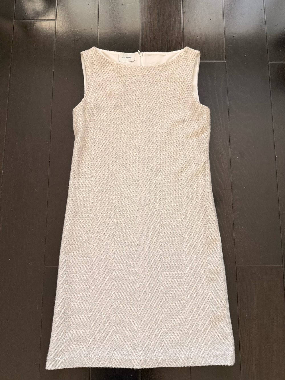 St. John Cream Textured Sleeveless Zip-Up Sweater Dress